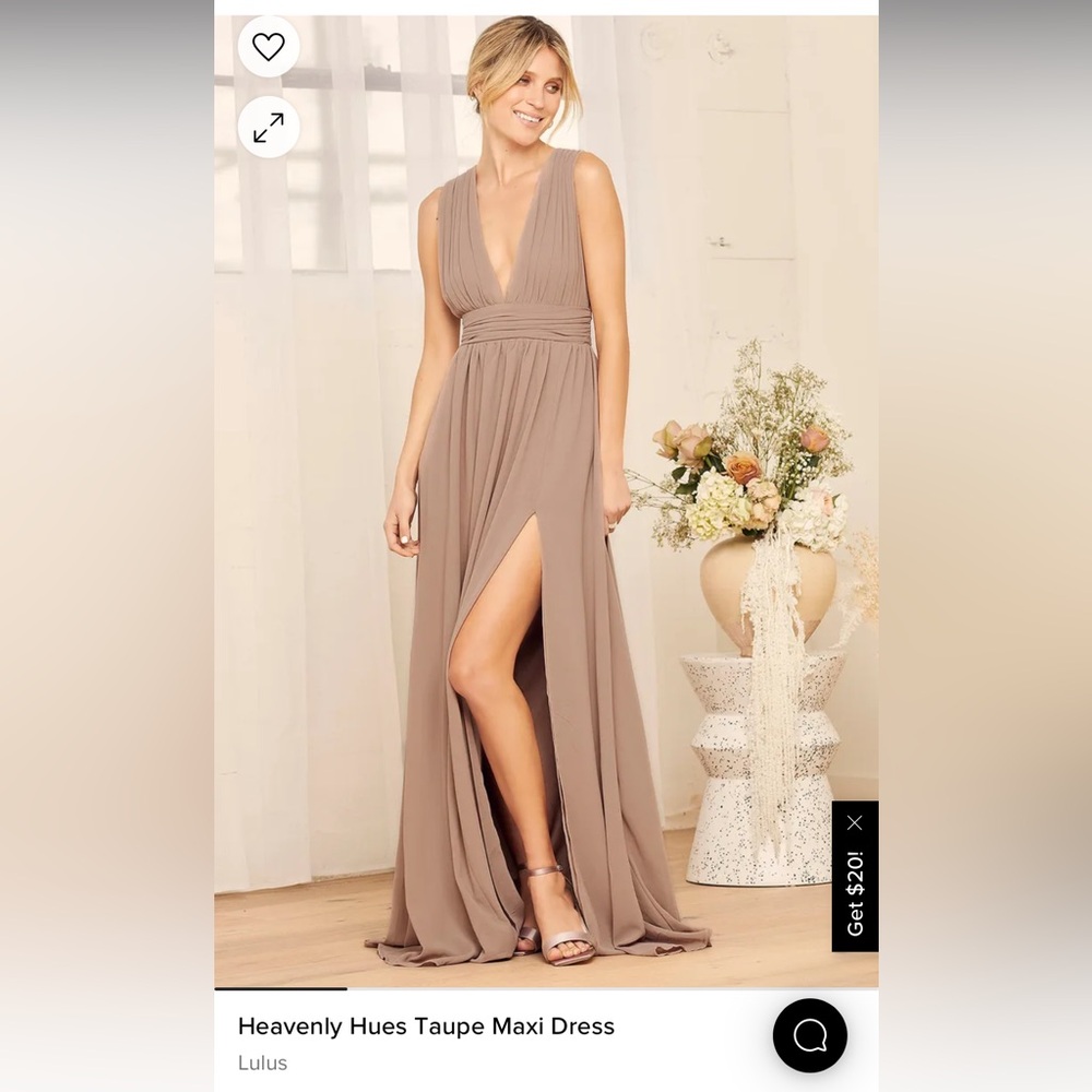 Lulu’s Heavenly Hues Taupe Maxi Dress Size Medium